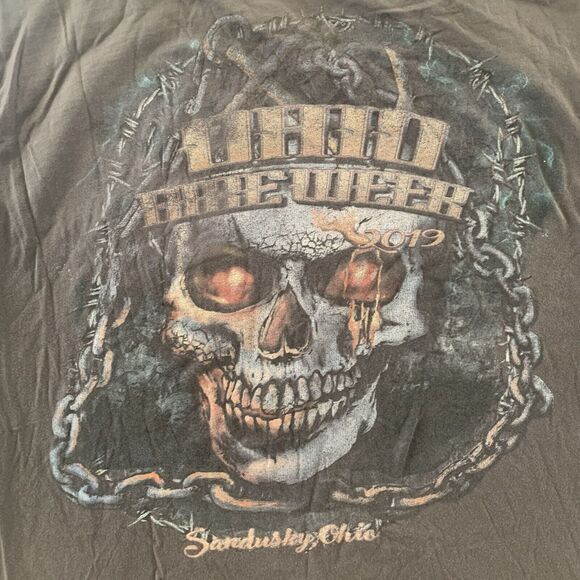 Ohio Bike Week Skull Print Y2K Grunge T Shirt Men Size M Color Black With Flaws‎ - Picture 9 of 16